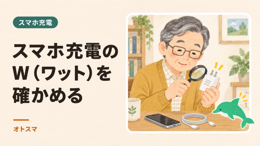 充電器のW（ワット）って何？スマホ・ケーブルと速さの見方を説明する表紙イラスト。