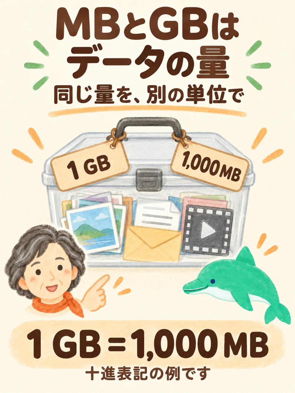 MBとGBはデータの大きさを表す単位で、同じ容量をより大きな単位で示す関係