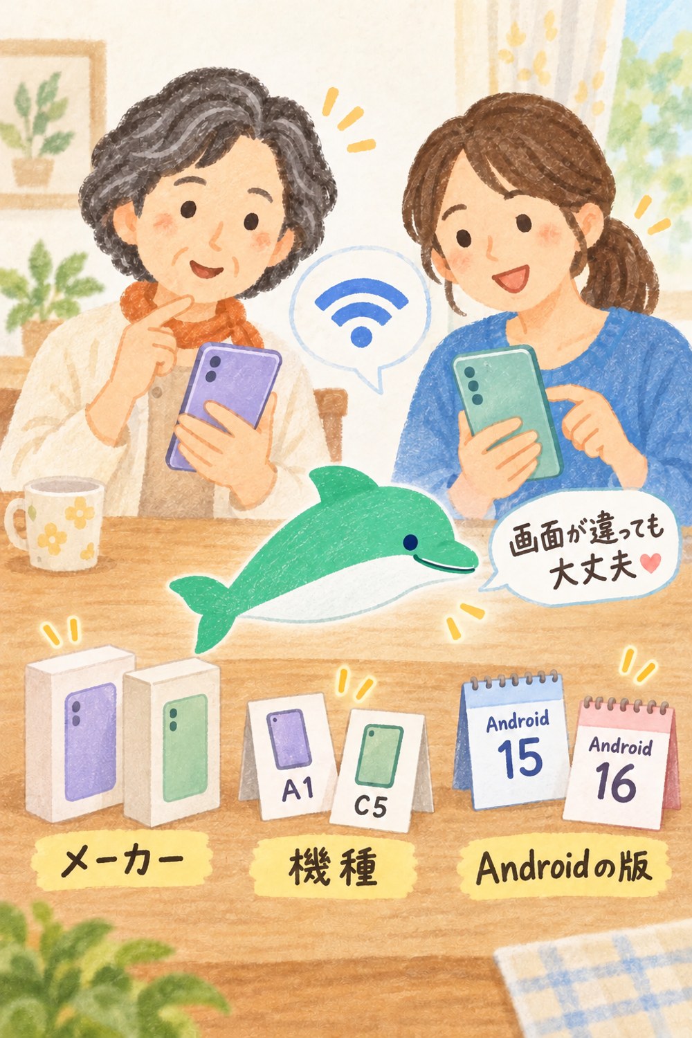 メーカー名・機種名・Androidの版をそれぞれ別に確かめる図