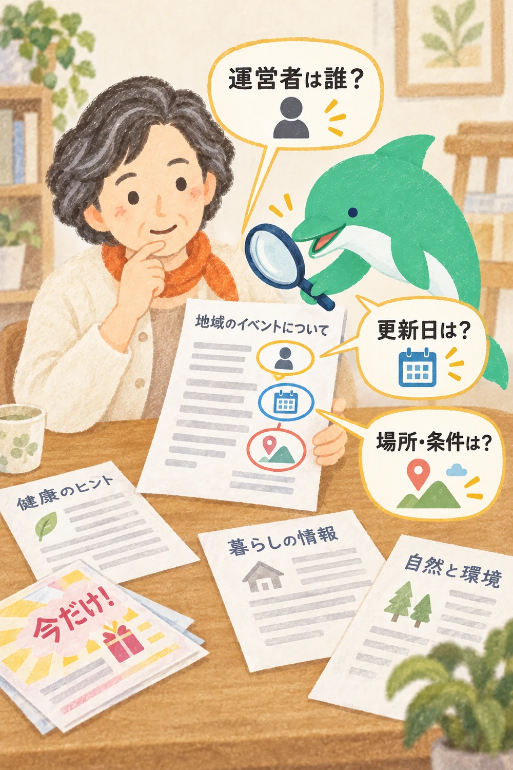 検索結果から公式情報を選び、更新時期などを確認する順序図。