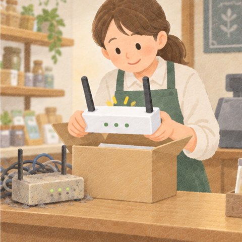 新しいルーターを箱から出して置きかえる