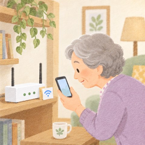 ルーターのシールをスマホと見比べる