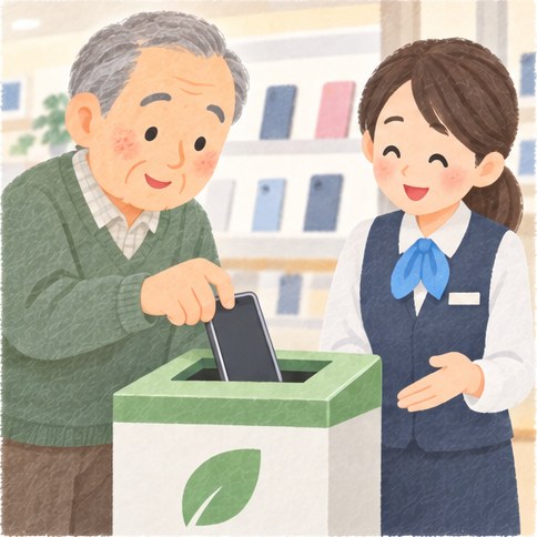 古いスマホは、お店の回収にも出せます