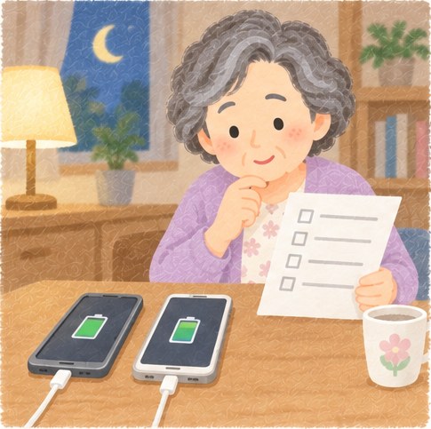 前の日の夜に、2台とも充電して、チェックの紙を確かめます