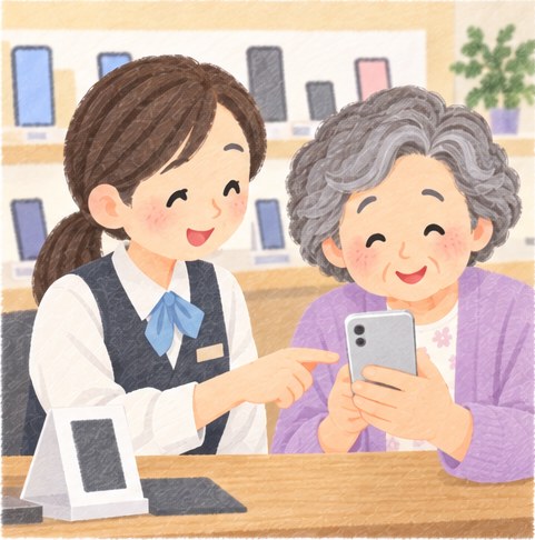 当日は、お店の人と一緒に、新しいスマホを確かめます