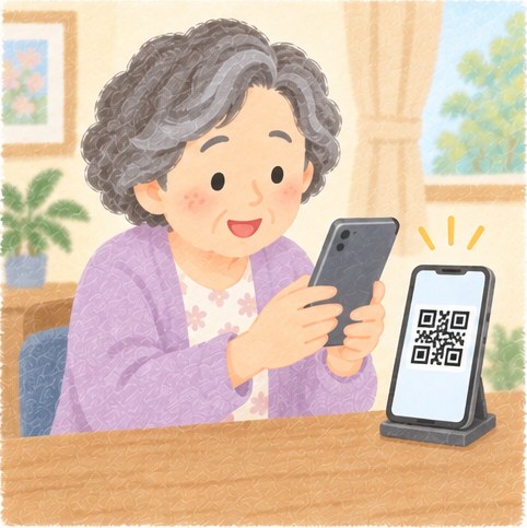 2台を並べて、新しいスマホでQRコードを読み取ります