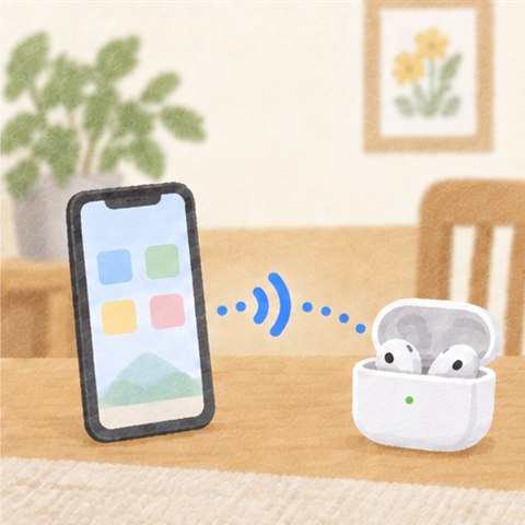 Bluetoothのイメージ。スマホとワイヤレスイヤホンが近くでつながる