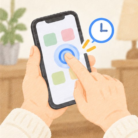 長押しのイメージ。画面を押したまま少し待つ