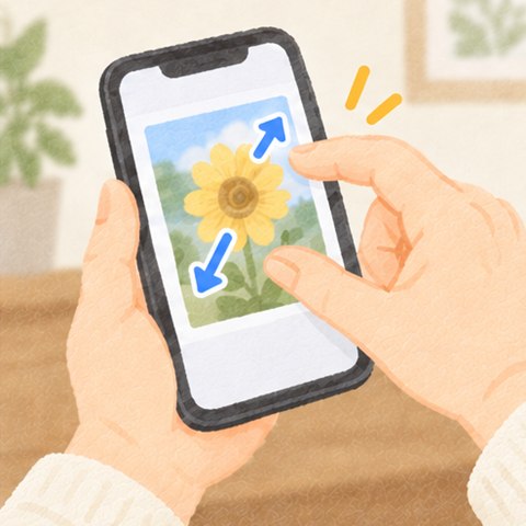 ピンチアウトのイメージ。2本の指を広げると写真が大きくなる